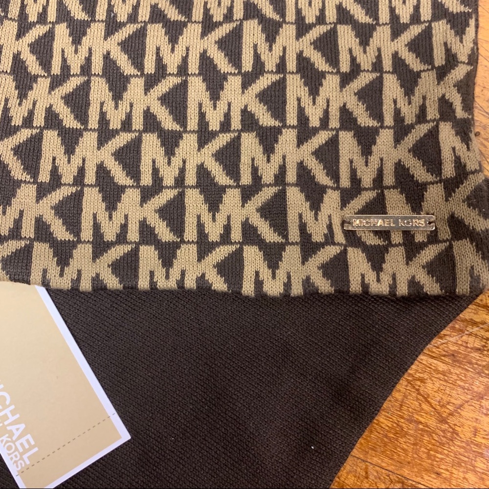 Michael Kors brown caramel long scarf logo gold